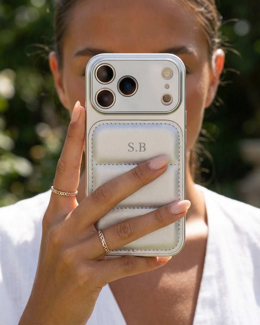 Silver Personalized iPhone Leather Case - Snap Bands
