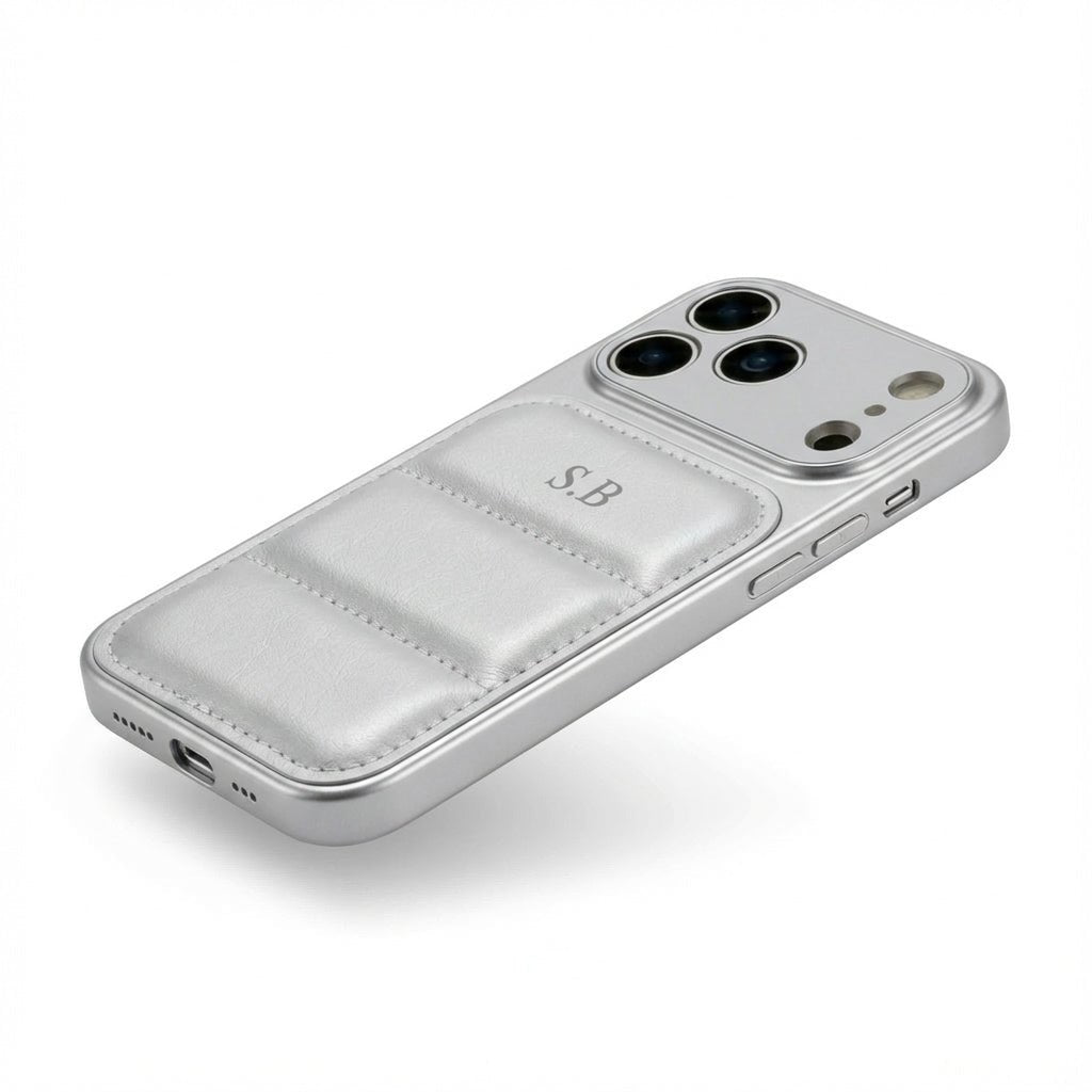 Silver Personalized iPhone Leather Case - Snap Bands