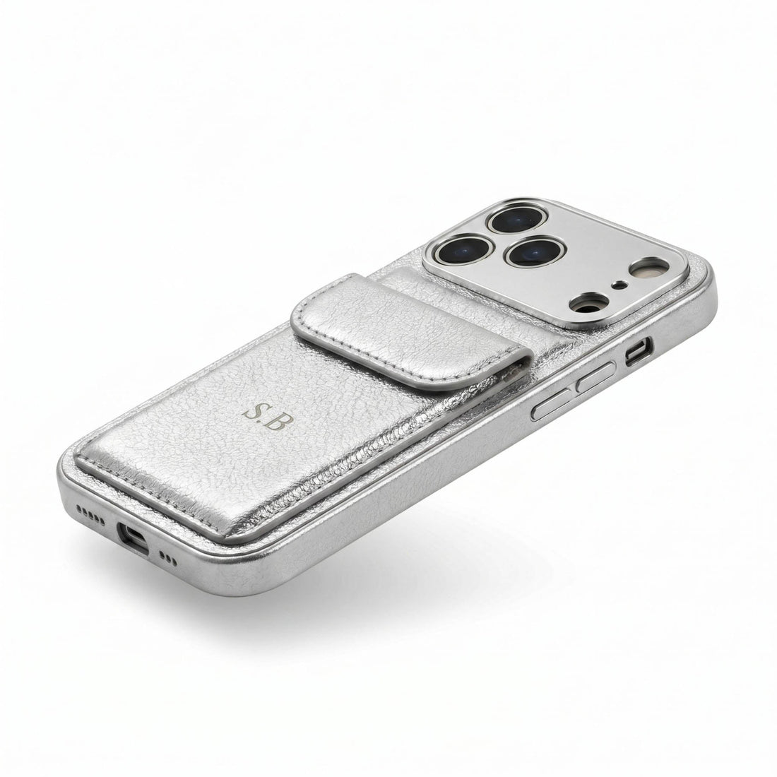 Silver Personalized Leather iPhone Case With Card Holder - Snap Bands