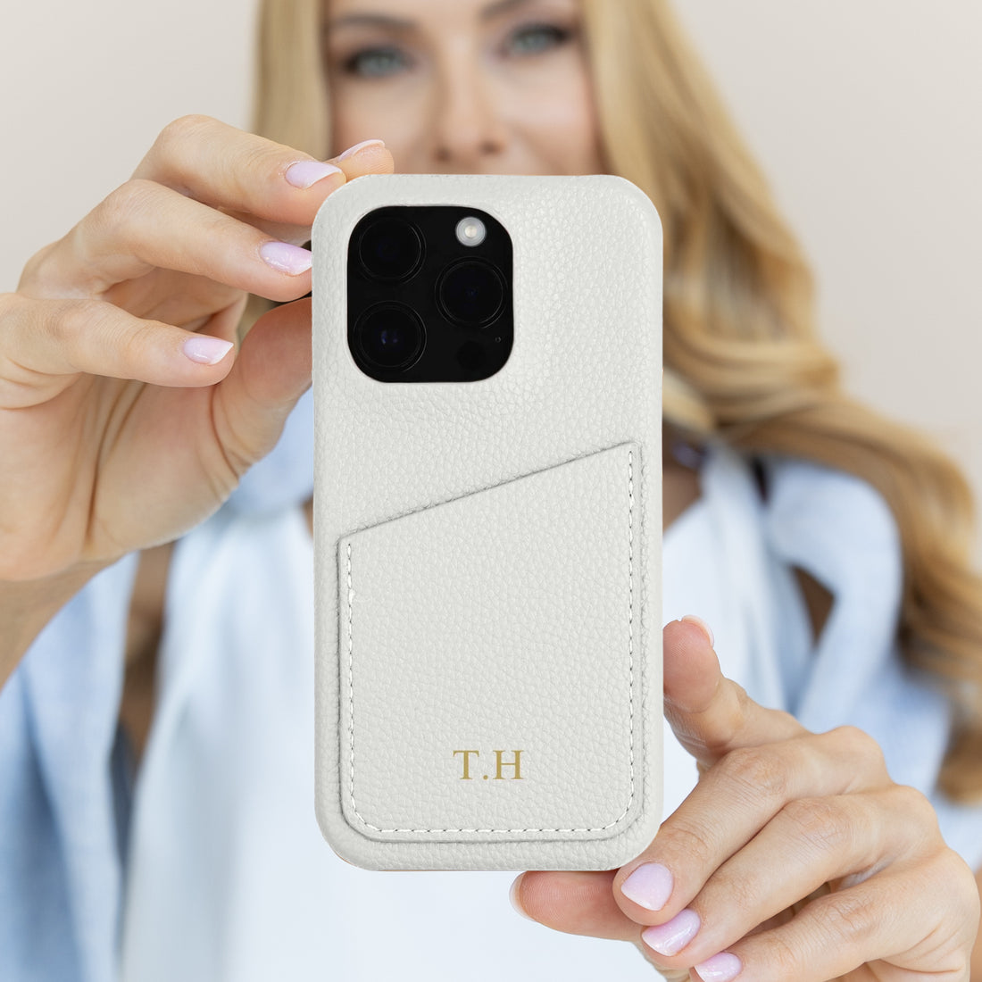 White Card Holder Leather iPhone Case
