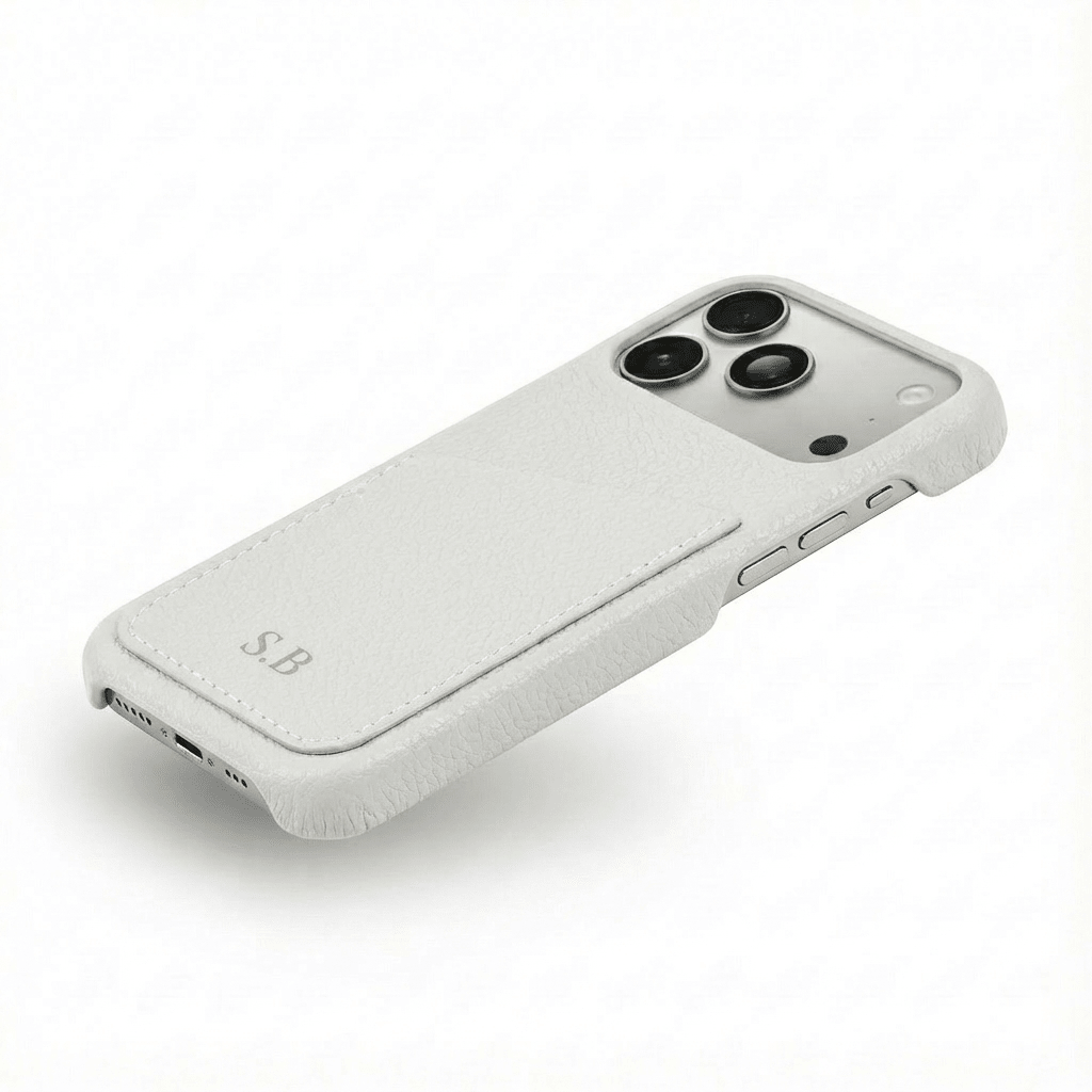 White Card Holder Leather iPhone Case - Snap Bands