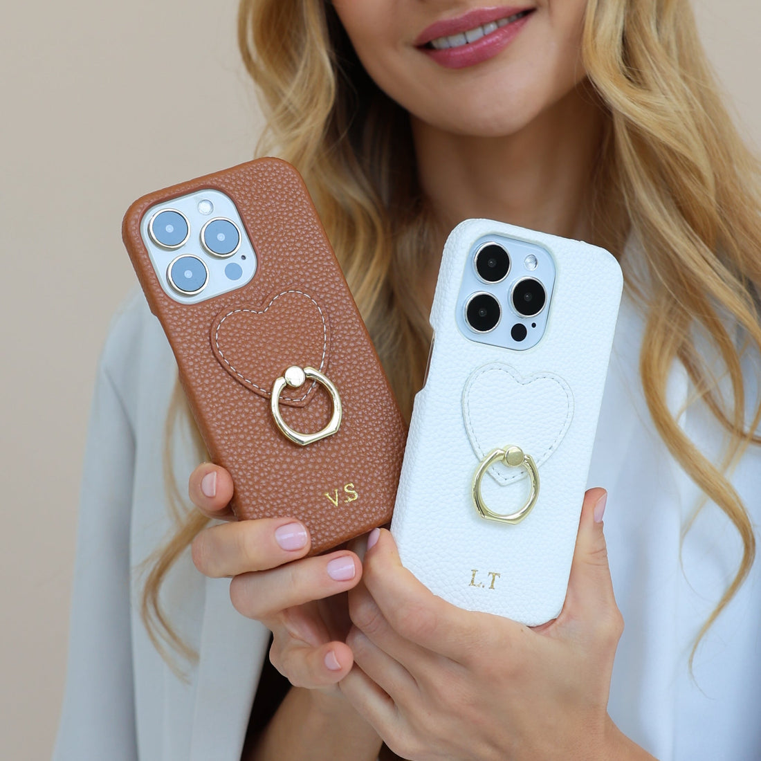 White Heart Ring Leather iPhone Case - Snap Bands