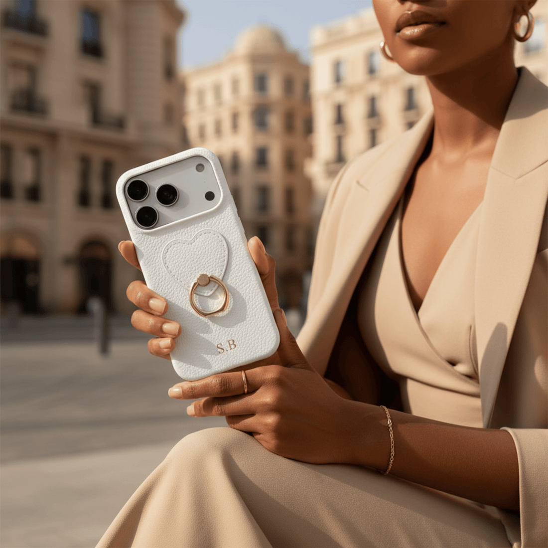 White Heart Ring Leather iPhone Case - Snap Bands