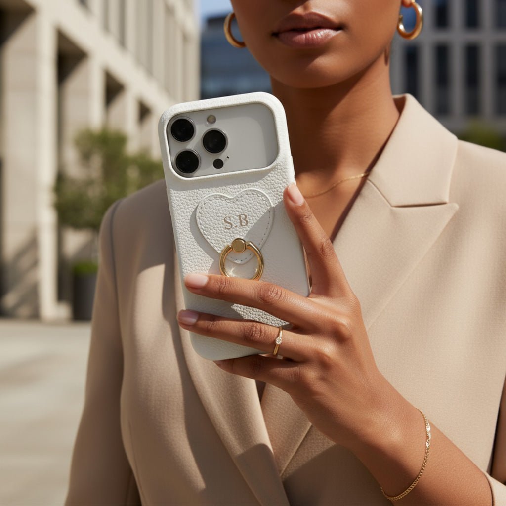 White Heart Ring Leather iPhone Case - Snap Bands