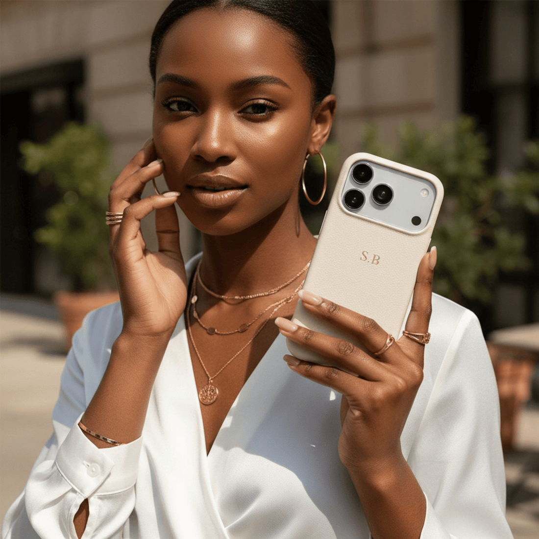 White Leather iPhone Case - Snap Bands