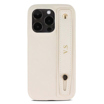White Leather iPhone Case with Strap - Snap Bands