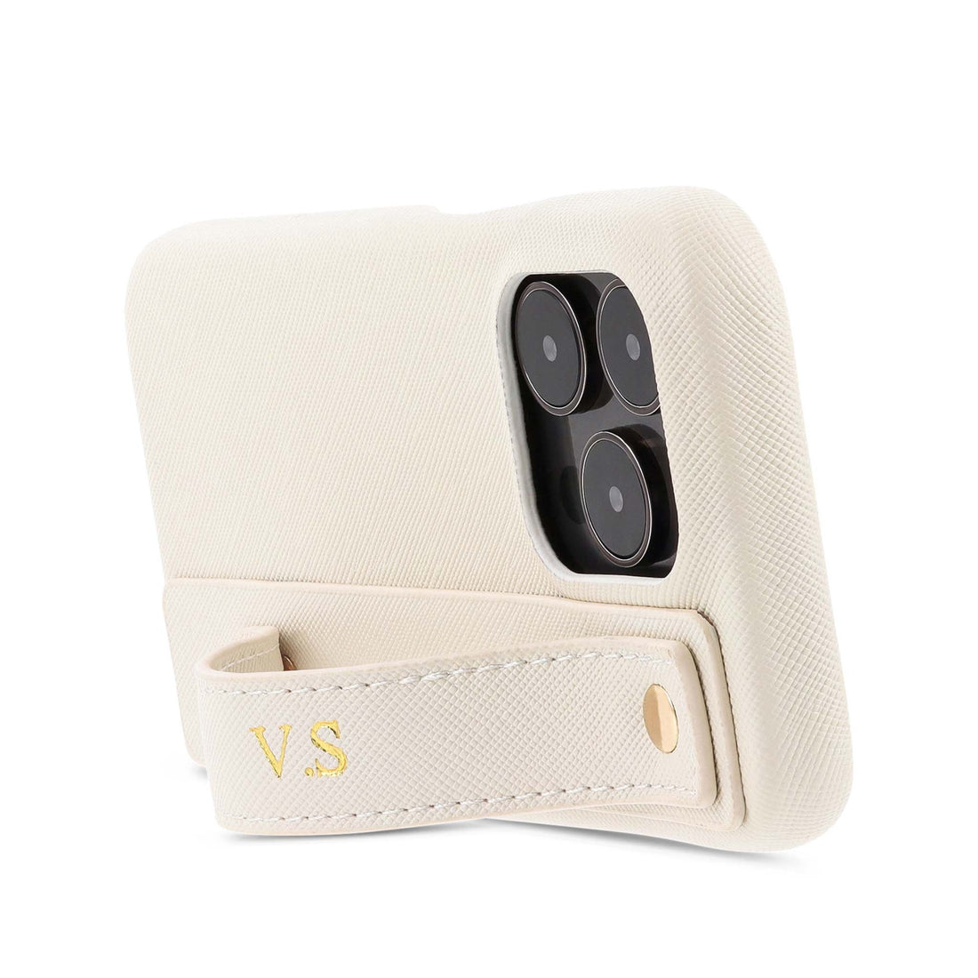 White Leather iPhone Case with Strap - Snap Bands