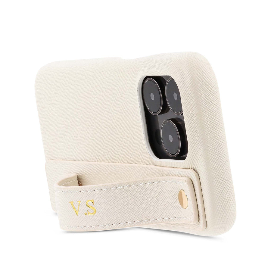White Leather iPhone Case with Strap - Snap Bands
