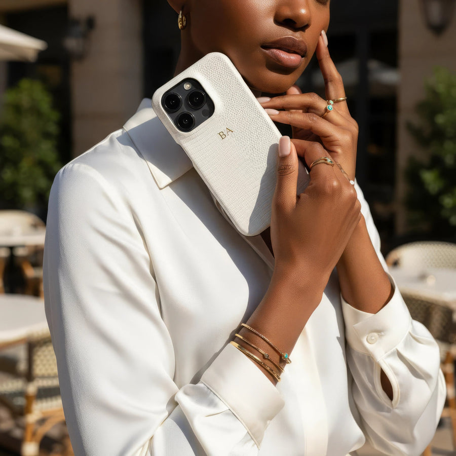 White Leather Snake iPhone Case - Snap Bands