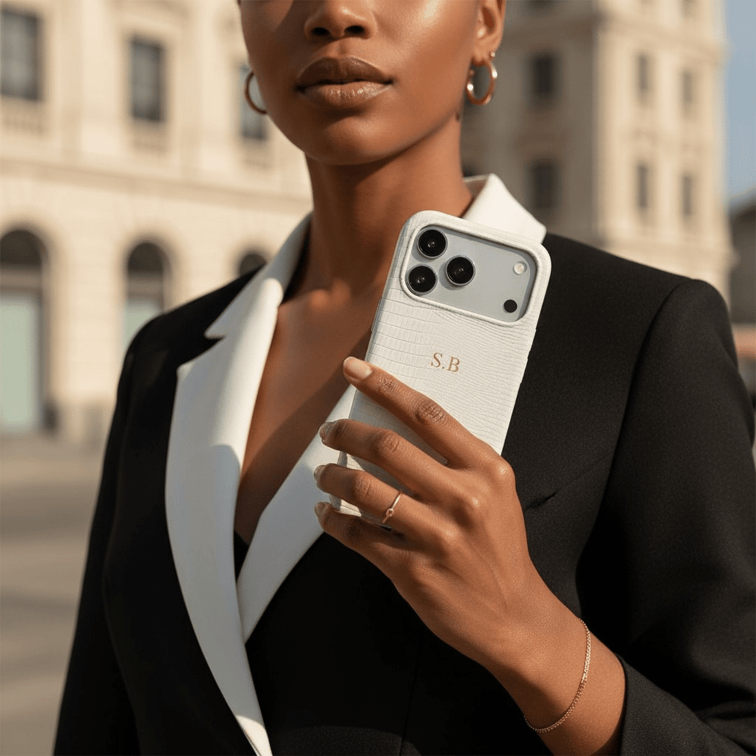 White Leather Snake iPhone Case - Snap Bands