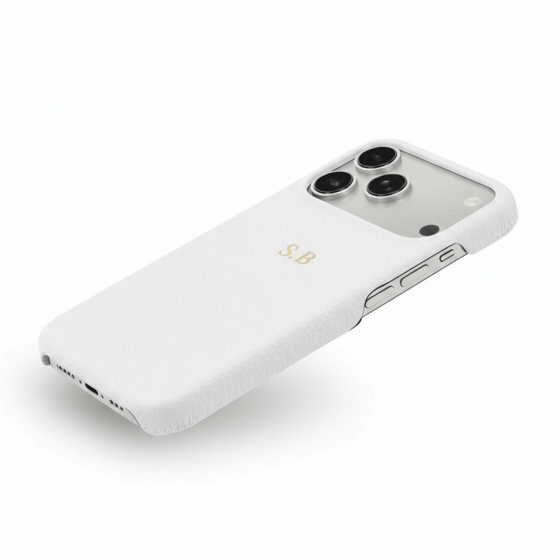 White Pebble Leather iPhone Case - Snap Bands