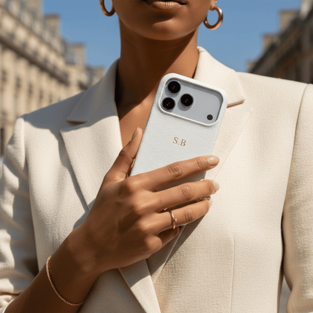 White Pebble Leather iPhone Case - Snap Bands