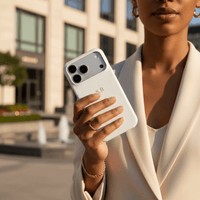 White Pebble Leather iPhone Case - Snap Bands