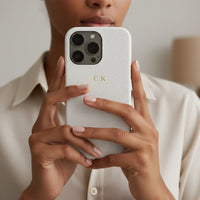 White Pebble Leather iPhone Case - Snap Bands