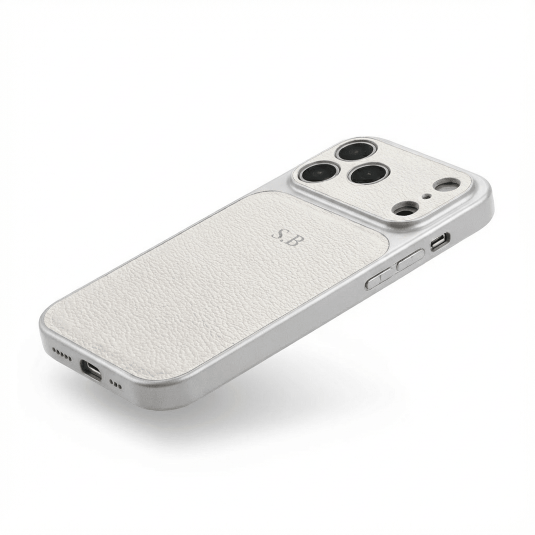 White Personalized iPhone Case With Leather - Snap Bands