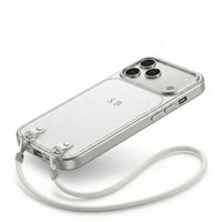 White Personalized Leather iPhone Case with Strap Handle - Snap Bands
