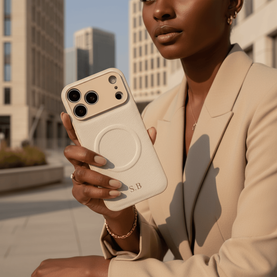 White Personalized Magnetic Leather iPhone Case - Snap Bands