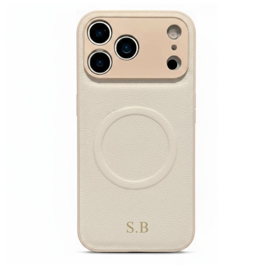 White Personalized Magnetic Leather iPhone Case - Snap Bands