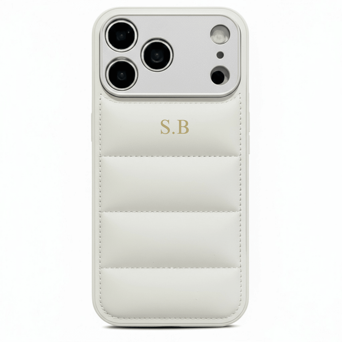 White Puffer Leather iPhone Case - Snap Bands