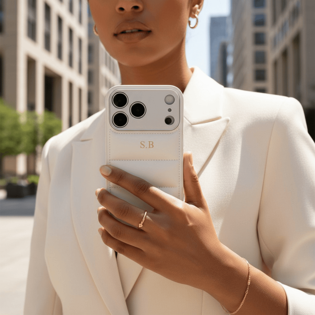White Puffer Leather iPhone Case - Snap Bands