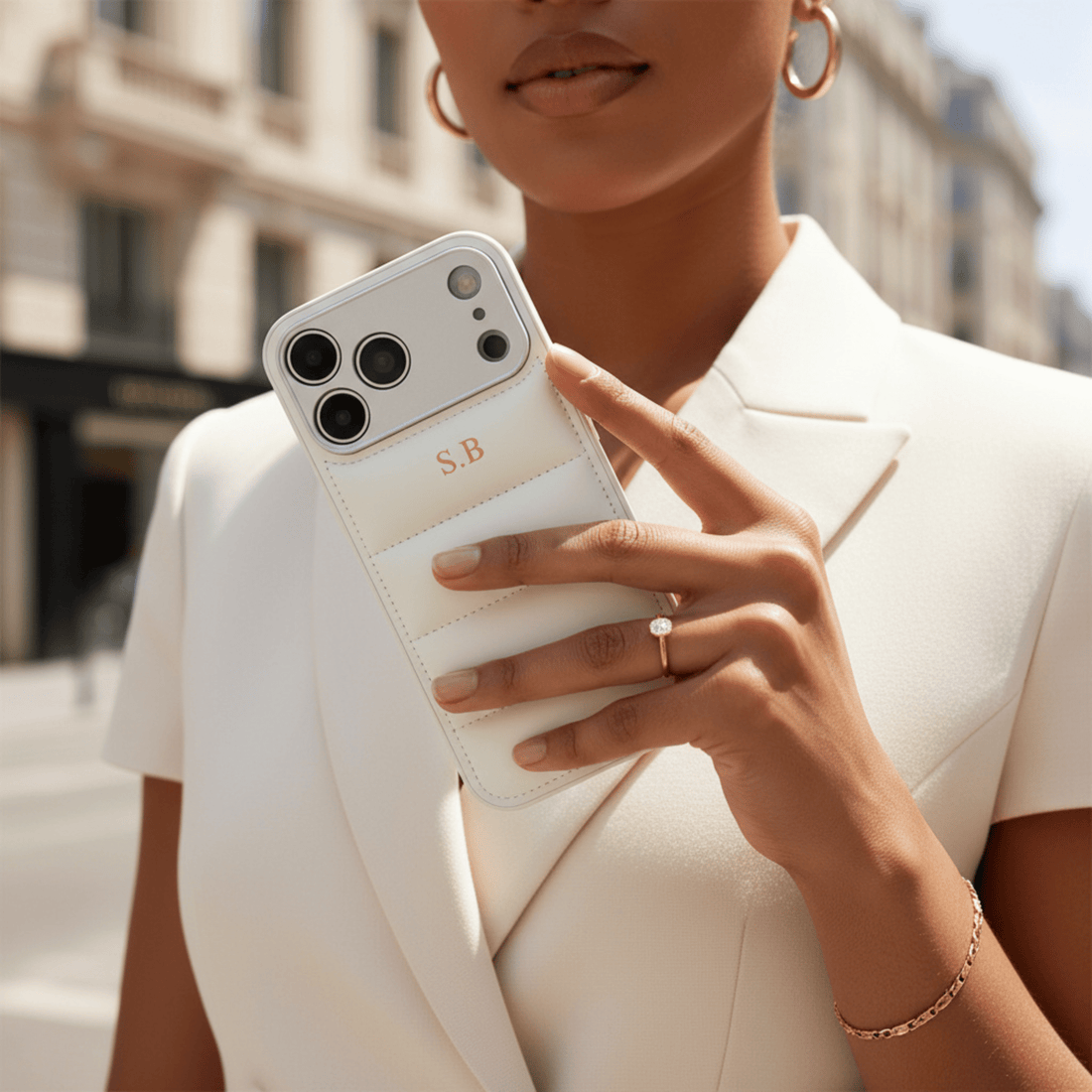 White Puffer Leather iPhone Case - Snap Bands
