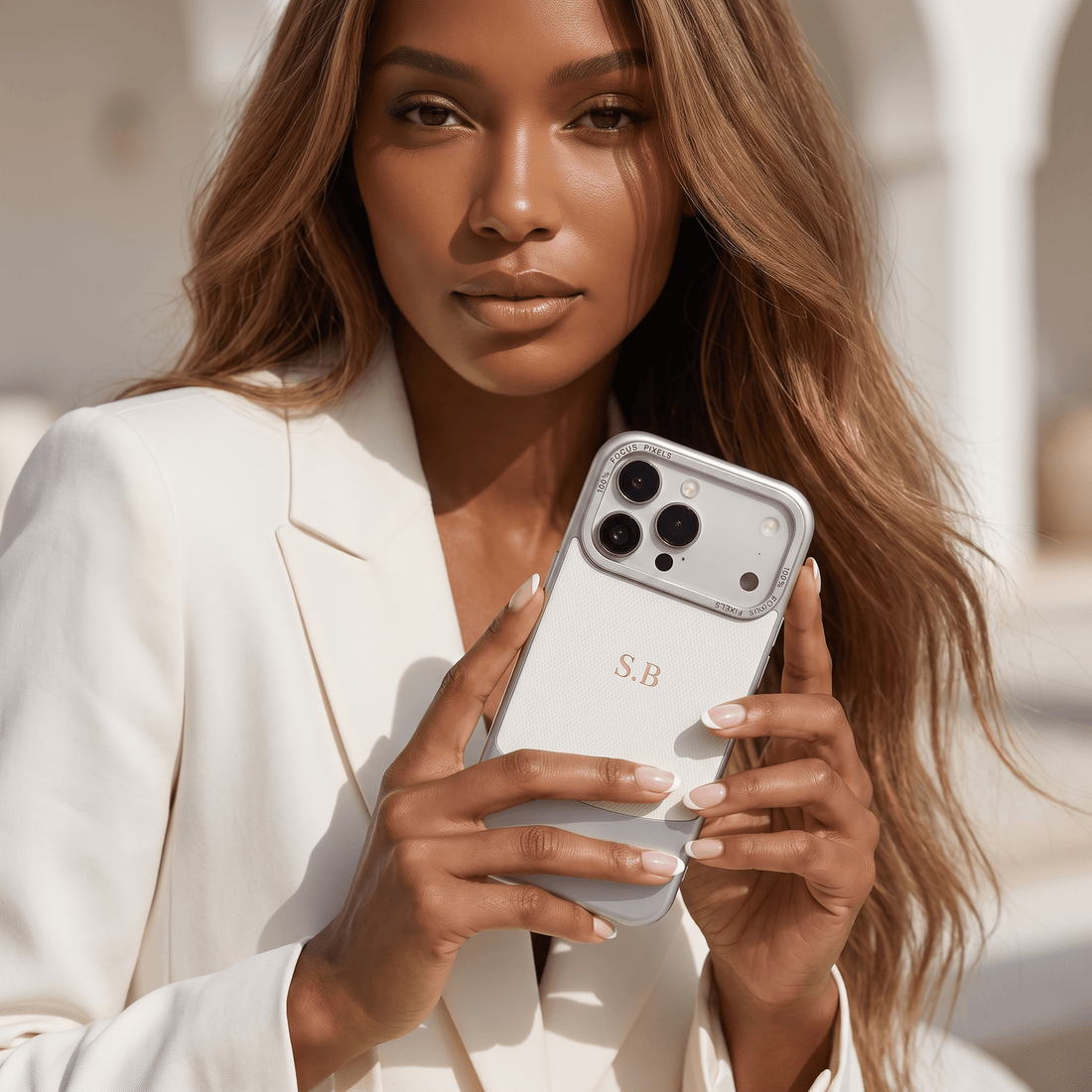 White Two-Tone Monogrammed Leather iPhone Case - #Snap Bands#