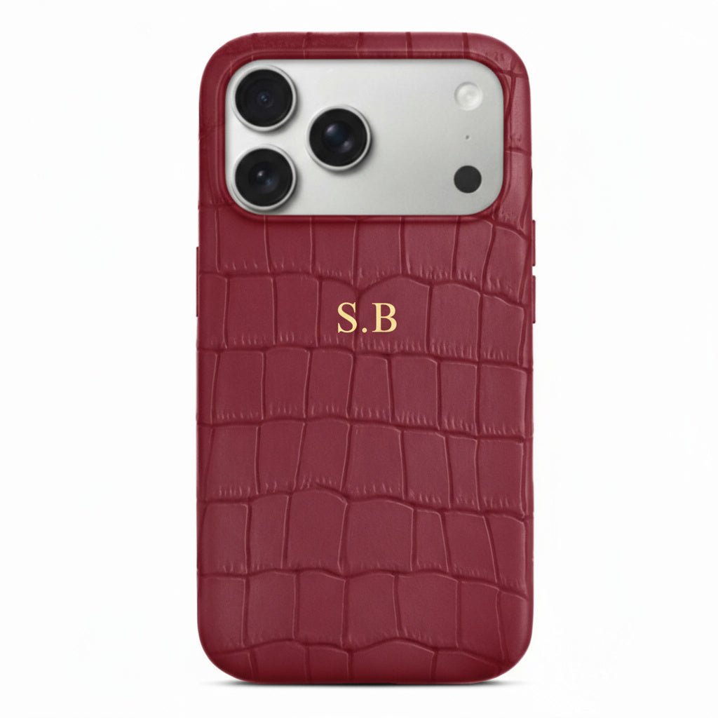 Wine Crocodile Texture Personalized Leather iPhone Case - Snap Bands