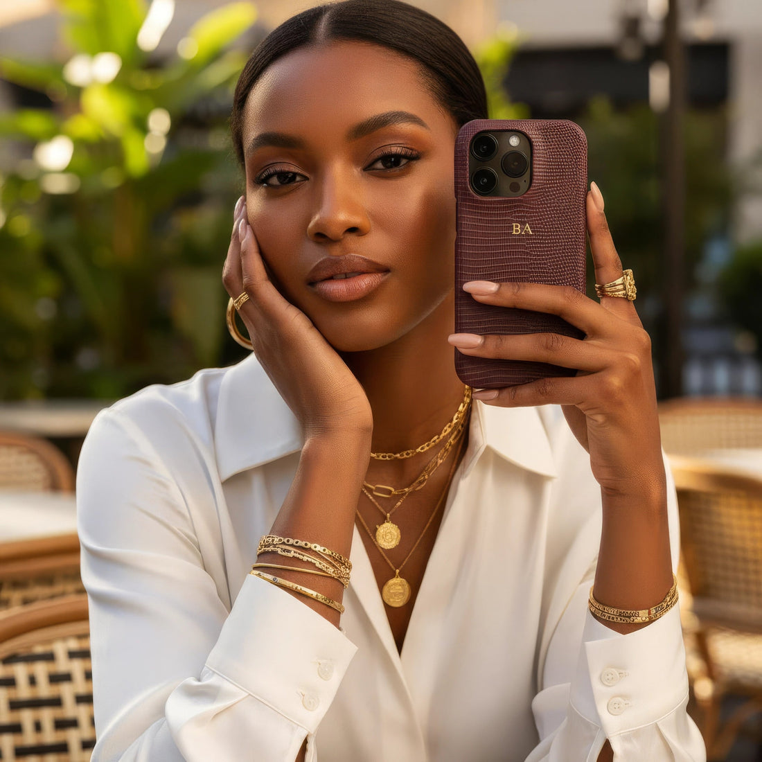 Wine Leather Snake iPhone Case - Snap Bands