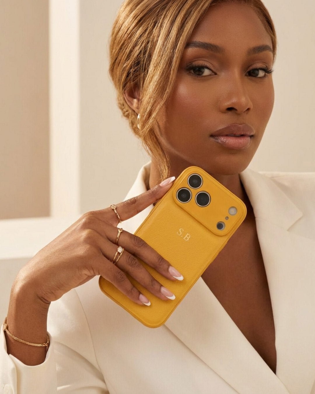 Yellow Leather iPhone Case - Snap Bands