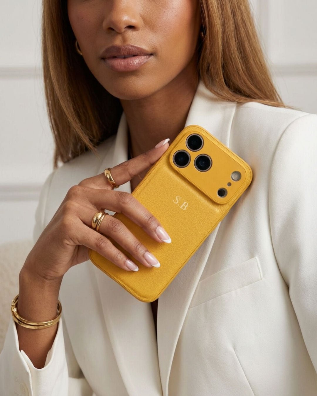 Yellow Leather iPhone Case - Snap Bands