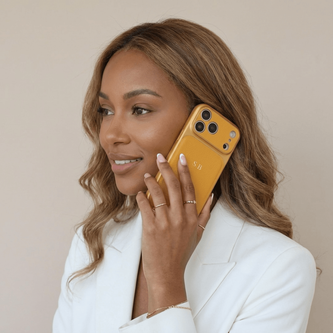 Yellow Personalized iPhone Case With Leather - Snap Bands